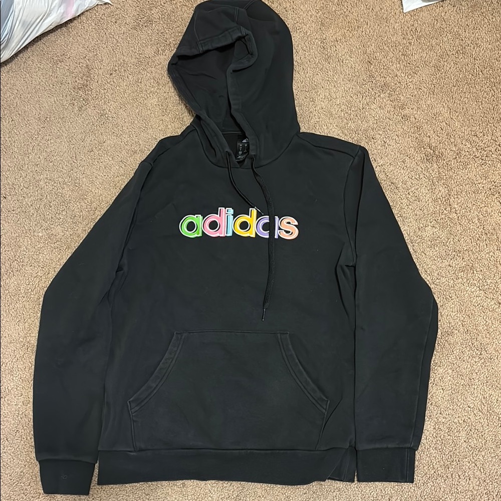 Adidas Black Hoodie with Colorful Logo